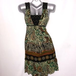FORBIDDEN tropical beaded animal resort wear dress